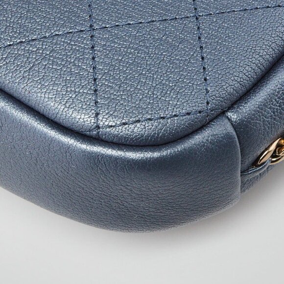 Chanel Metallic Blue Goatskin Leather Stitched Casual Trip Bag - Picture 10 of 10